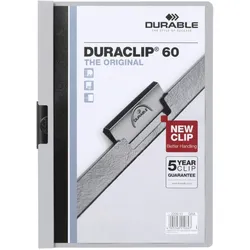 Durable, Mappe, Klemmhefter DURACLIP ORIGINAL 60, DIN A4, grau transparenter Vorderdeckel, mit Metallklemme (A4, 1x)