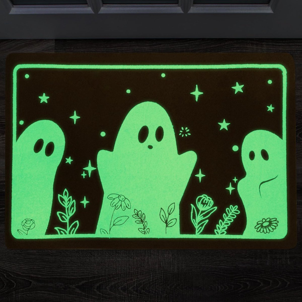 Dailygoods Halloween deurmat met grappige geesten, decoratieve lichtgevende voetmat voor buiten, keuken of badkamer, 40 x 60 cm