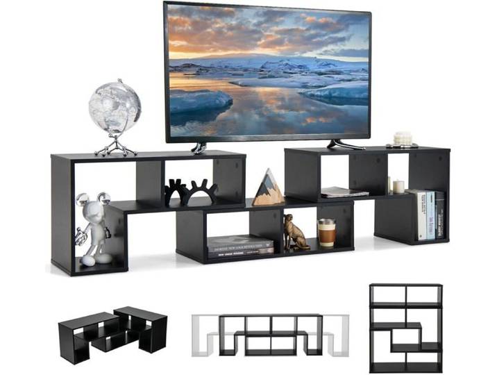 GIANTEX Meuble TV Modulaire en 3 Pcs Combiné Libre- 3 Niveaux d'Etages avec 6 Compartiments- pour TV à 65 - 134-180x 30x 43 cm-Noir