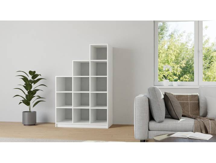 60 cm tiefes Stufenregal nach Maß MDF Beschichtet MDF Weiß matt