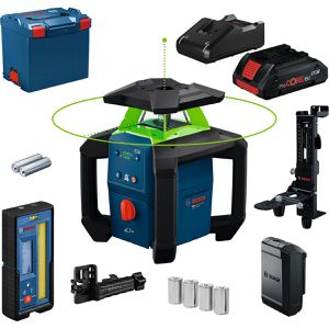 Bosch Rotationslaser 0601061H02, Lotpunkt & App-Steuerung, Set, grüner 360 Grad Laser, Arbeitsbereich bis Ø 400m