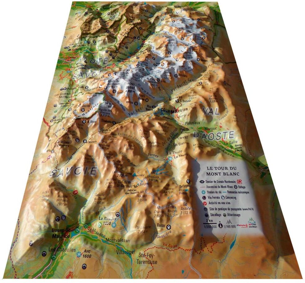 3DMAP  - Le Tour Du Mont-Blanc + Cadre - Carte 3D
