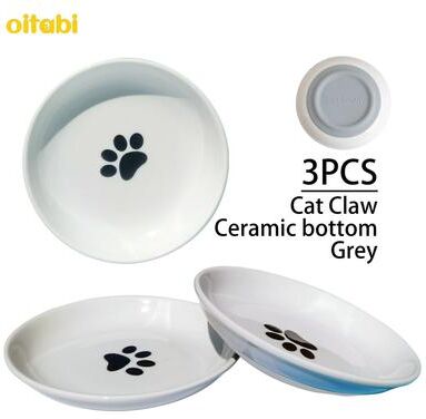 Uplift Essentials Ceramic Anti Whisker Fatigue Shallow Cat Bowl Set grey Cat Claw