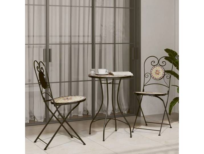 Orange Ensemble de bistro mosaïque terre cuite blanc fer et céramique - Meuble de balcon LV52969