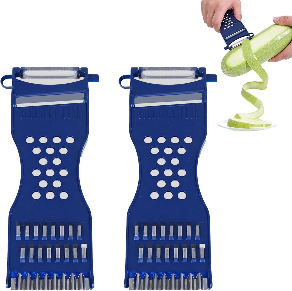 Multifunctionele 6-in-1 Aardappel- en Groenteschiller met Snij- en Raspfunctie voor Wortelen, Komkommers en Courgettes - Blauw