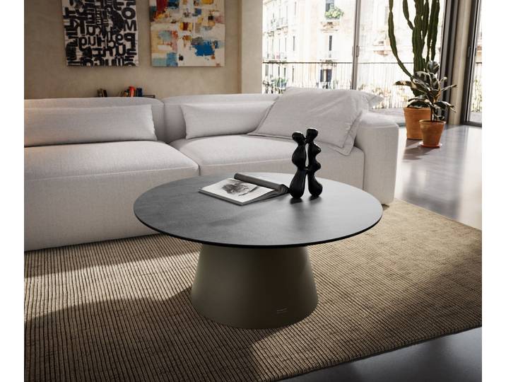 Couchtisch Edge Rund 90x90 cm Keramik Beton Grau Borna Effektfinish Titan, Couchtische