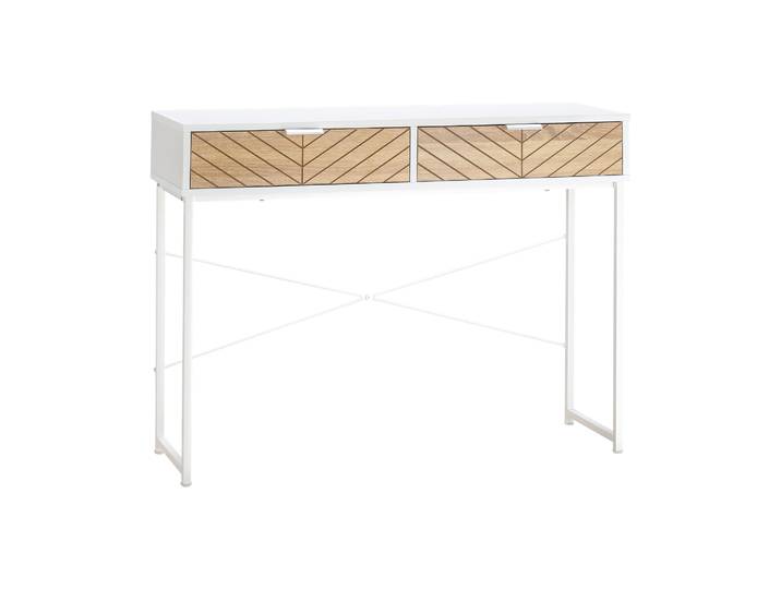 HOMCOM Table Console Industriel 2 tiroirs Aspect Bois de chêne sculpté Motif à Chevrons piètement métal Blanc