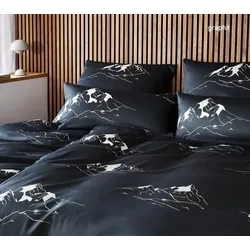 Elegante Mako-Satin Bettwäsche Mountain Top- 155x220 cm + 80x80 cm	graphit