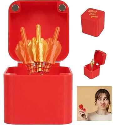 Uplifted Finds Funny Middle Finger In a Box Prank Prop Hilarious Creative Desk Ornament & Gag Gift red