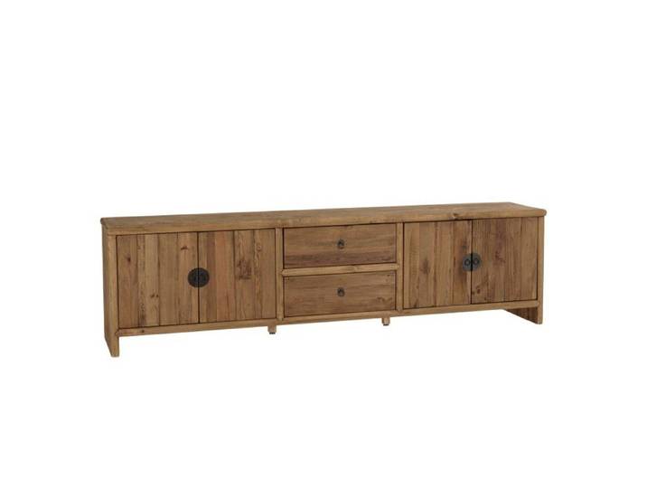 MACABANE SANDY - Meuble TV 2 tiroirs 4 portes longueur 240cm bois pin recyclé SANDY