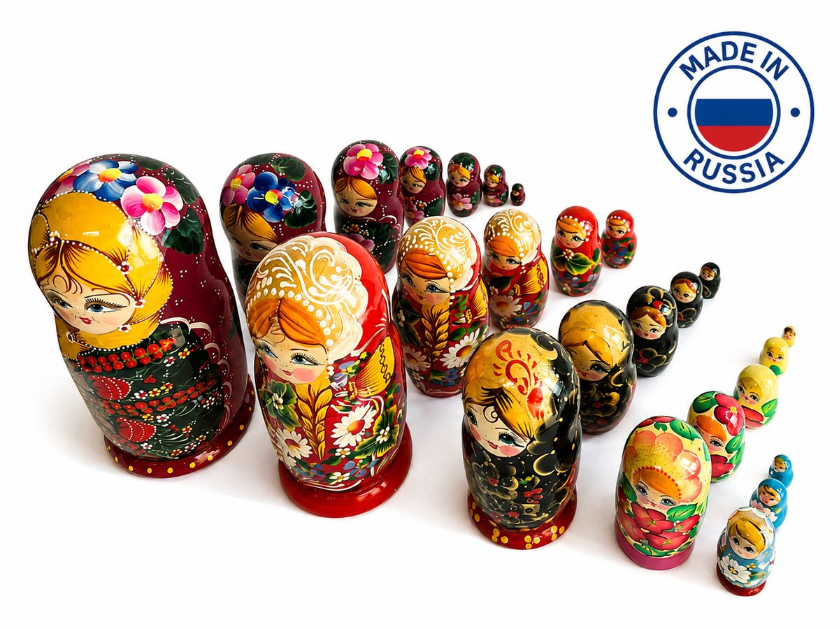 Handbeschilderde Russische Matroesjka poppen set van 5 stuks - Hout