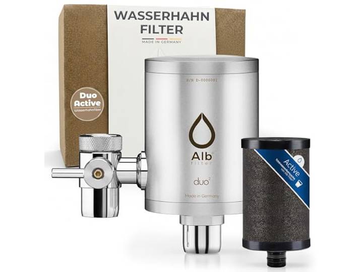 Alb Filter DUO ACTIVE Wasserfilter Wasserhahn Edelstahl Matt Reduziert Schadstoffe, Chlor & Mikroplastik, Trinkwasserfilter Küche mit Umschalthebel, Made in Germany