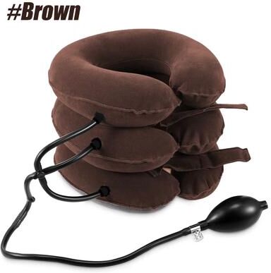 Friendly Fresh Finds Cervical Neck Traction Device Inflatable Neck Stretcher For Home Relief, Chronic Neck & Shoulder Pain Aligner brown