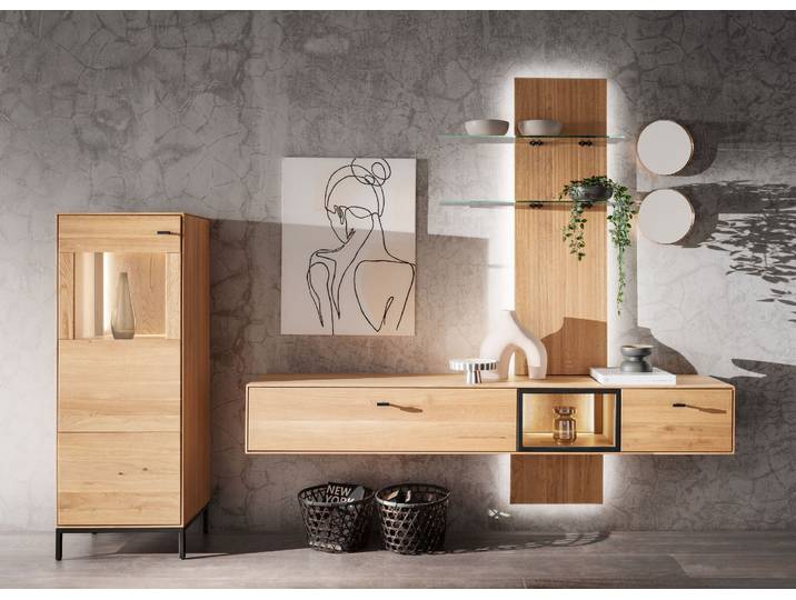 3-teilige Wohnwand Luca in Wildeiche massiv – Montierte Lieferung – 3%-Vorkasse-Rabatt