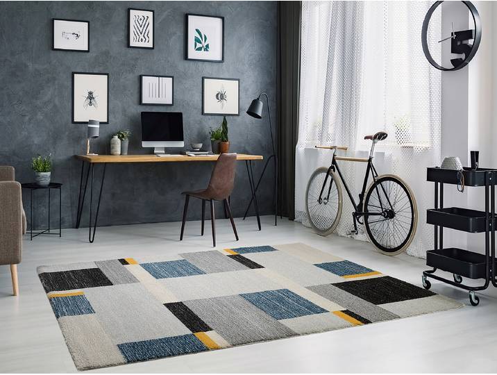 Tapis à poils courts Orbitusia Box Bleu/Gris/Gris/Bleu 240 x 340cm Polypropylène