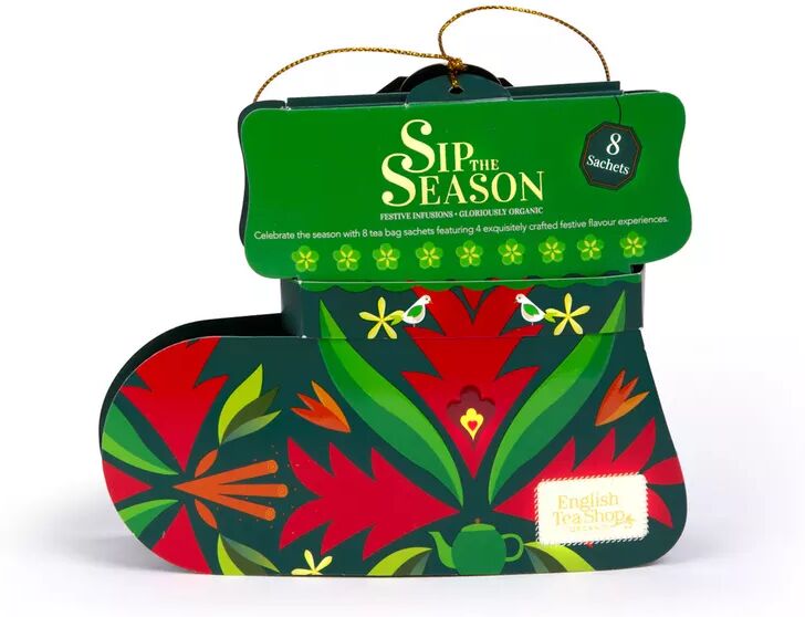 English Tea Shop - BIO Tee Geschenk „Grüner Weihnachtsstiefel“ – 8 Teebeutel, Set