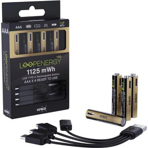 Verico Akku Loopenergy Pro, 1,5 V, 750 mAh, AAA, Li-Ion, mit USB-C Ladeanschluss, 4 Stück