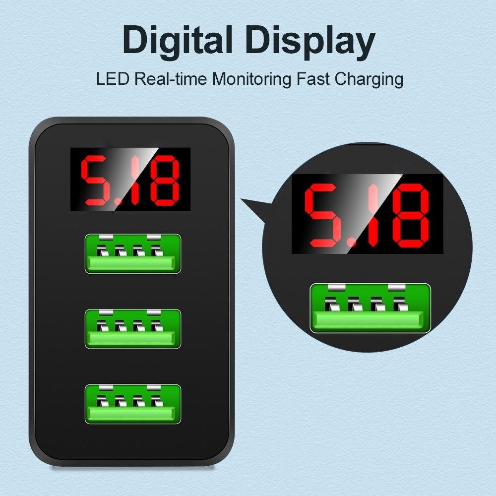 DrPhone Q5 Thuislader met 3 poorten en digitaal display, USB 3.1A, wit