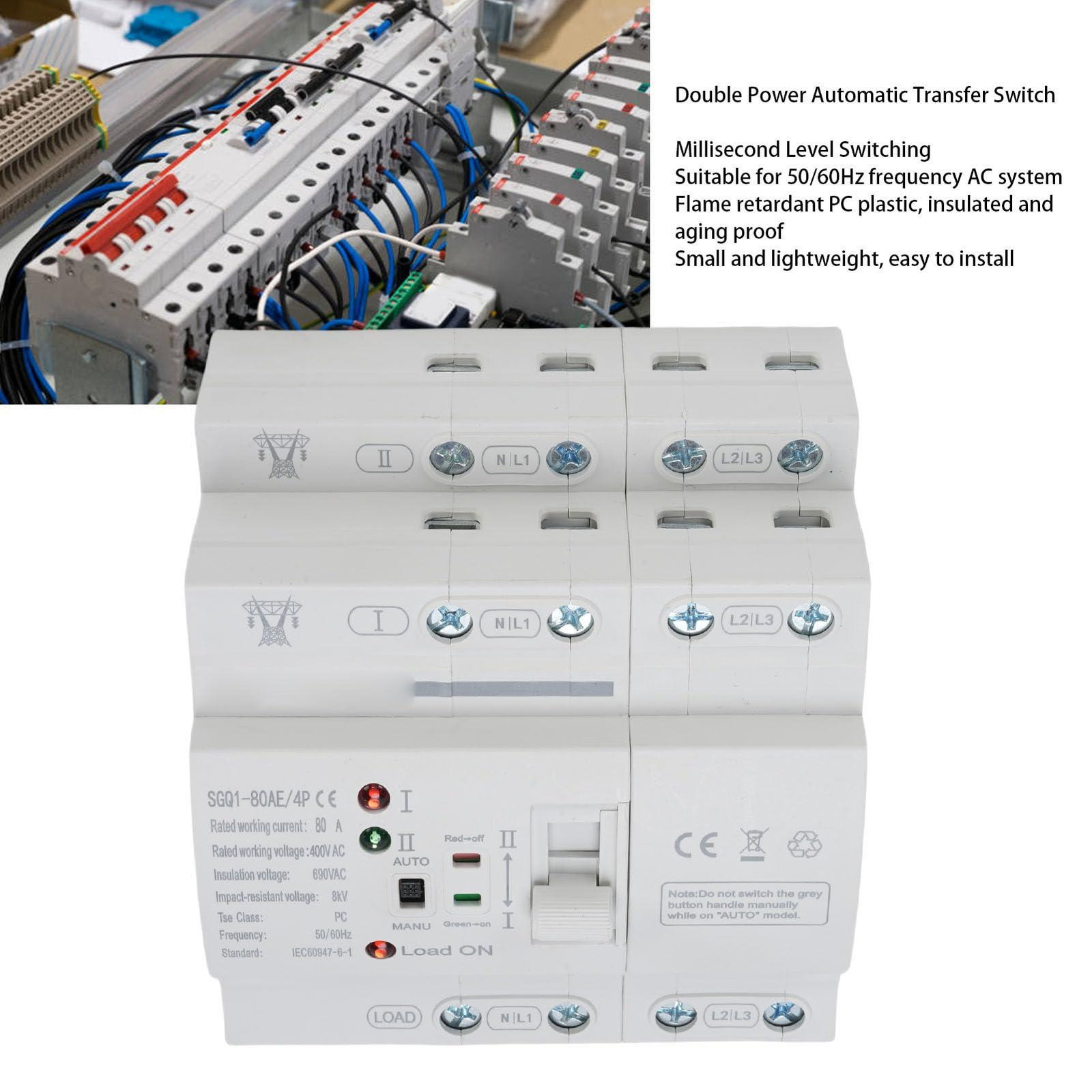Lustrens Automatische Omschakelaar 80A 400V 50/60Hz Milliseconde Niveauschakeling