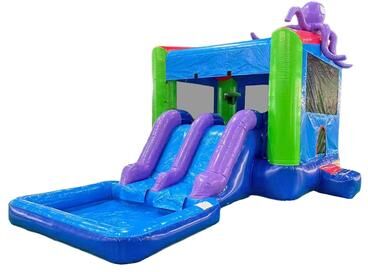 HeroKiddo 15 ft. Octopus Bounce House Dual Lane Water Slide with Attached Pool Combo for Kids, Includes Blower