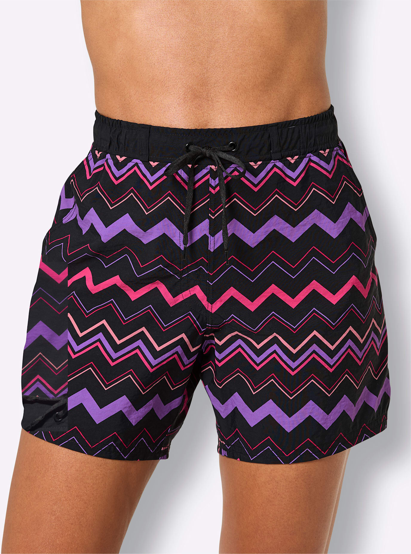 Badeshorts, Damen, Gr. 42, Normalgrössen, bunt (schwarz, pink, lila), Polyamid, Badehosen Badeshorts schwarz, pink, lila 42, Normalgrössen