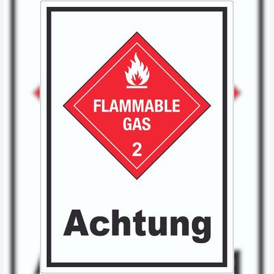 HB-Druck Aufkleber Entzündliche Gase Achtung Flammable Gas Flamme A4 (210x297mm)
