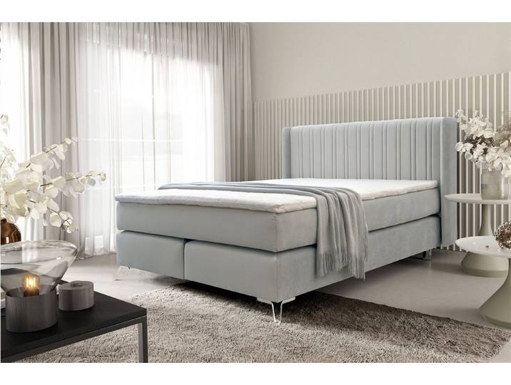 Fun Möbel Boxspringbett Schlafzimmerbett FUN ADORA in Stoff Salvador (inkl. Topper, Metallfüße (Höhe: ca. 13 cm), Kopfteil trendig gerundet