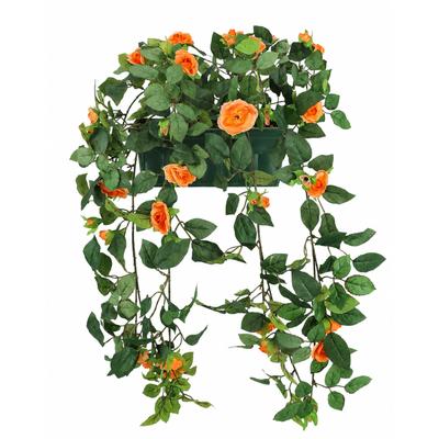 Kunstblume I.GE.A. "Künstlicher Wildrosen-Busch im Kasten 57cm Deko Rosen Kunstrosen", orange, B:30cm H:57cm T:25cm, Obermaterial: 90% Polyester, 10% sonstige Fasern, Kunstpflanzen, Rosenbusch Wildrosen Kunstpflanze Blumen Hochzeitsdeko Blumendeko Deko
