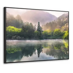 LEINWAND Bilder mit Rahmen - Natur - Bäume - Berge - See - Wasser - 100x70