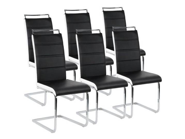 Lot de 6 Chaises de Salle à Manger Simili Noir et Blanc - Design Contemporain - 44x46x101cm