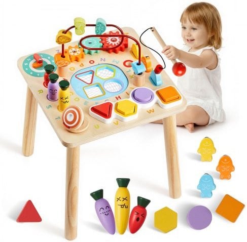 VEVOR Houten Montessori Activiteitentafel, 8-in-1 Speeltafel voor Kinderen vanaf 6 maanden