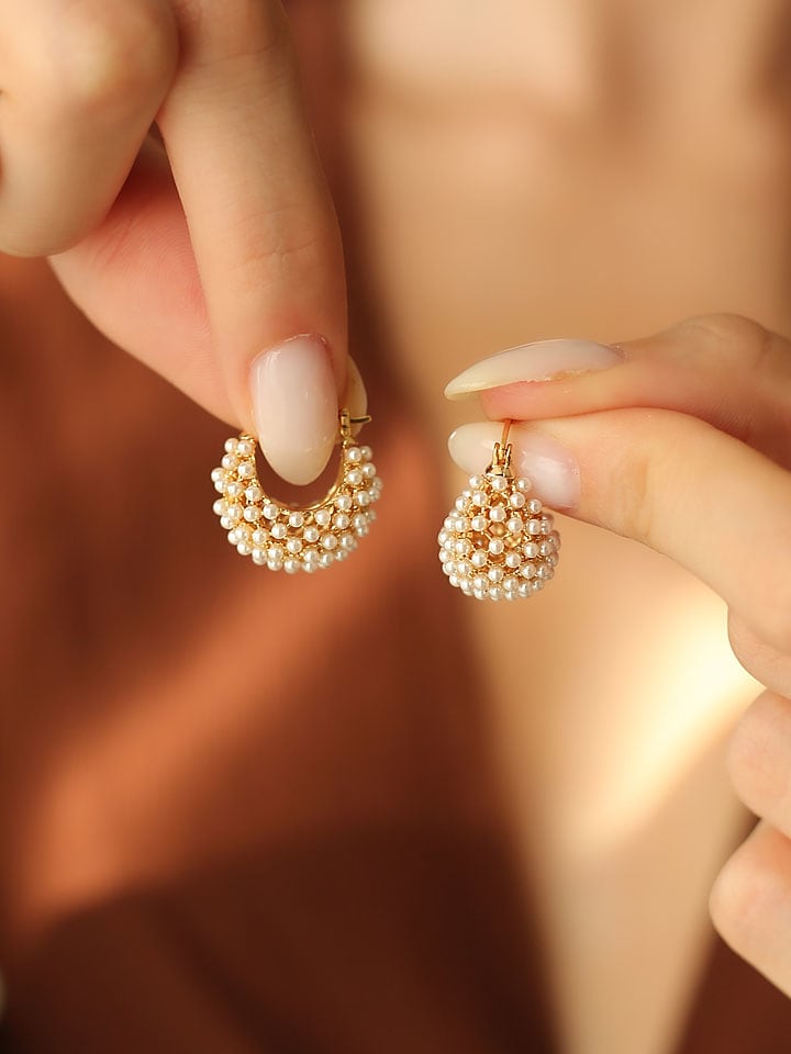 Pierres de Jade Vergold. Ohrringe mit Perlen - onesize