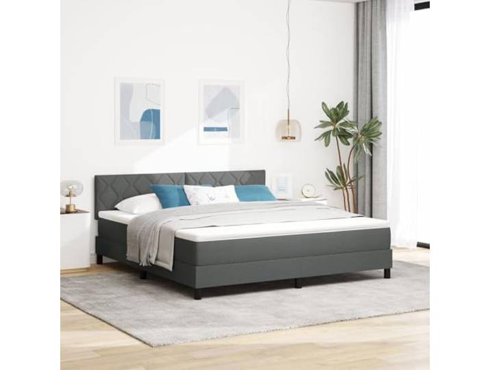 SKTQYQO Bett mit Boxspringbett und Matratze dunkelgrau Bettgestell für Schlafzimmer Bettgestell für Hotels und Studios 180 x 200 cm Stoff