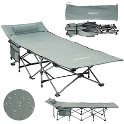 24MOVE® Feldbett Campingbett bis 250 kg In-und Outdoor Camping faltbar mit Seitentasche und Kissen
