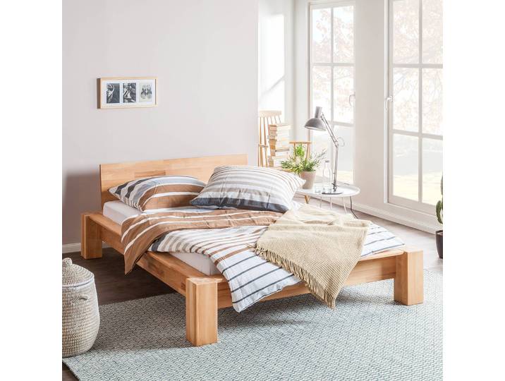 Massivholzbett LeeWOOD 160 x 200cm Massivholz Kernbuche, geölt Braun/Beige/Kernbuche Kernbuche