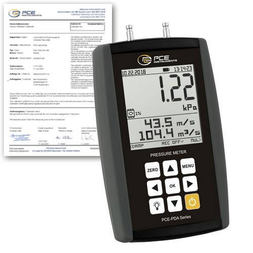 PCE Instruments PCE-PDA 10L-ICA Druck-Messgerät kalibriert (ISO) Luftdruck, Nicht aggressive Gase 0 - 50°C mit