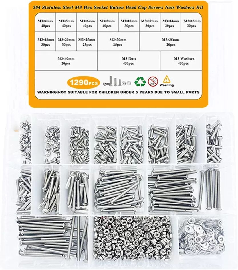 INF 1290-teiliges 304 Edelstahl Innensechskant Schrauben und Muttern Set - Inbusschrauben Sortiment