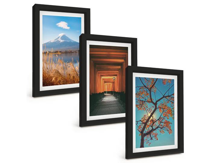 Tulup Bilder SET 3er Set - 20x30 cm Schwarzer Rahmen - Japanische Naturlandschaften, Kunststoff, Rechteckig, 20x30 cm, gerahmt, Bilder & Rahmen, Bilder