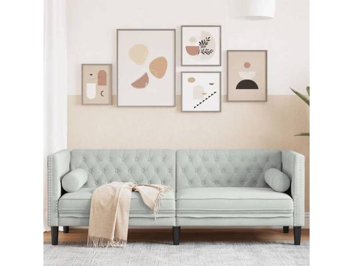 Canapé Chesterfield avec traversins 3 places gris clair velours canapé canapé de salon canapé à trois places 372693