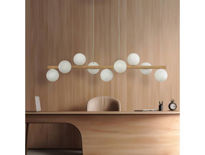 Glas Hängelampe Estera TK Lighting, dimmbar, Holz hell, für Wohn- / Esszimmer, Glas, Pendelleuchte