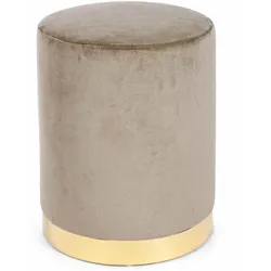 Pouf Lucilla in Samt-Optik, rundes Design, modern, taupe, gepolstert, Gestell goldfarben