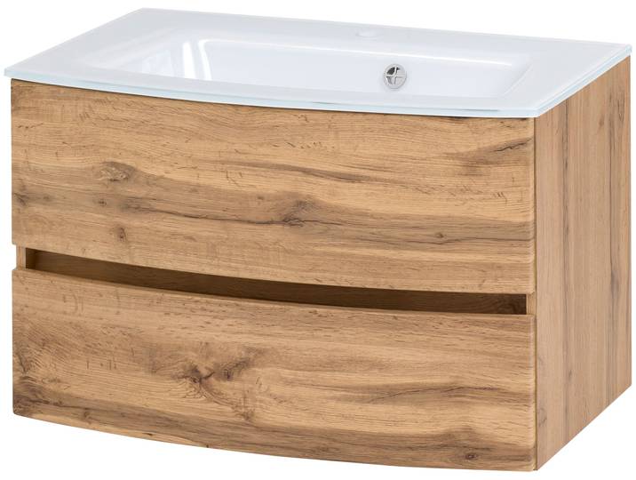 Waschtisch WELLTIME Kaunas , braun (wotaneiche, wotaneiche), B:80cm H:56cm T:47cm, Waschtische, Waschtisch, Breite 80 cm, mit Soft-Close Funktion