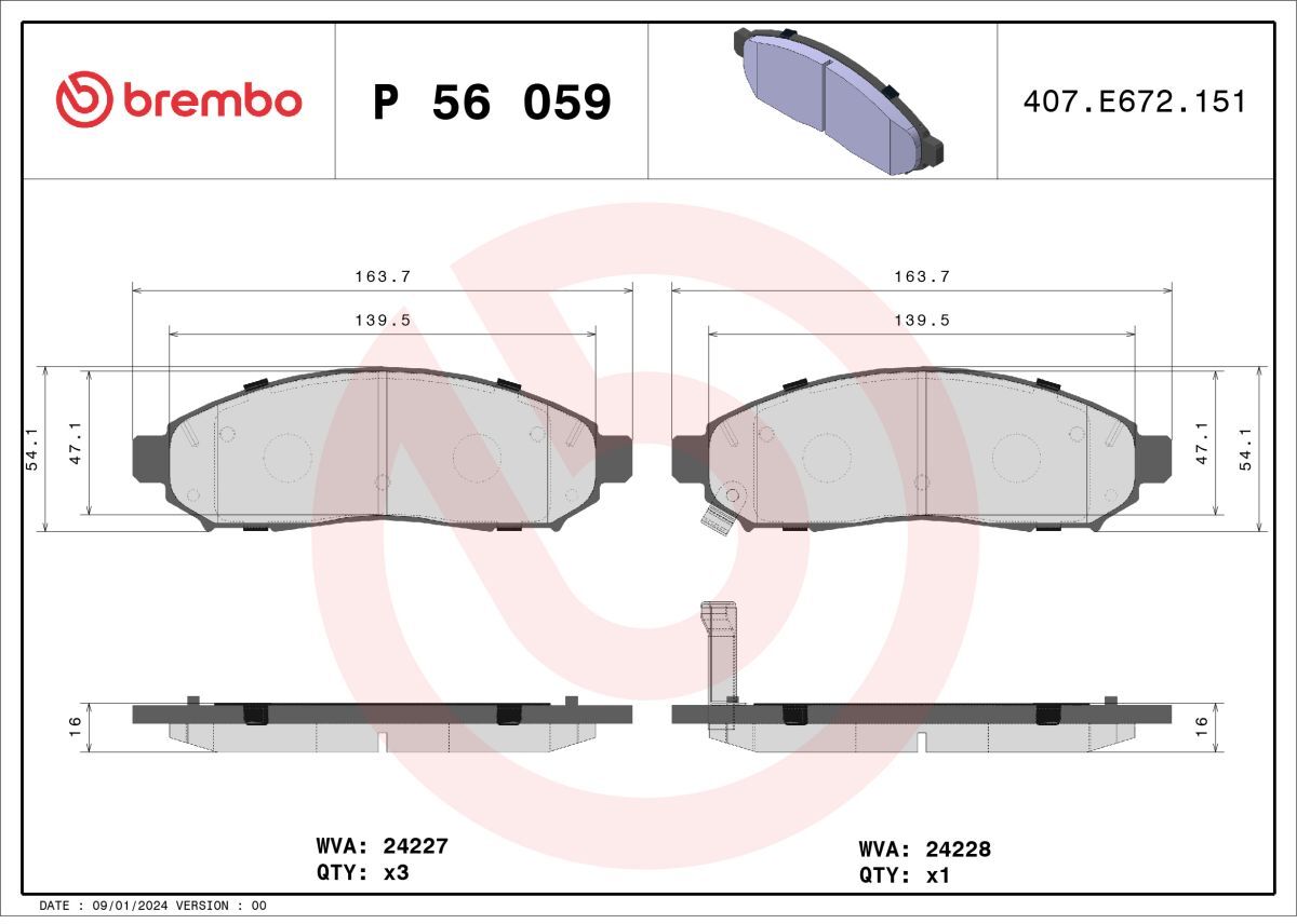 Bremsbelagsatz BREMBO P 56 059, Vorne