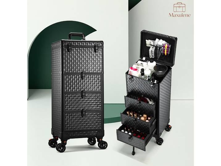 Trolley de maquillage professionnel à roulettes avec 3 grands tiroirs, valise de cosmétologie, station de salon, chariot de rangement pour outils de coiffure et de maquillage, table de manucure