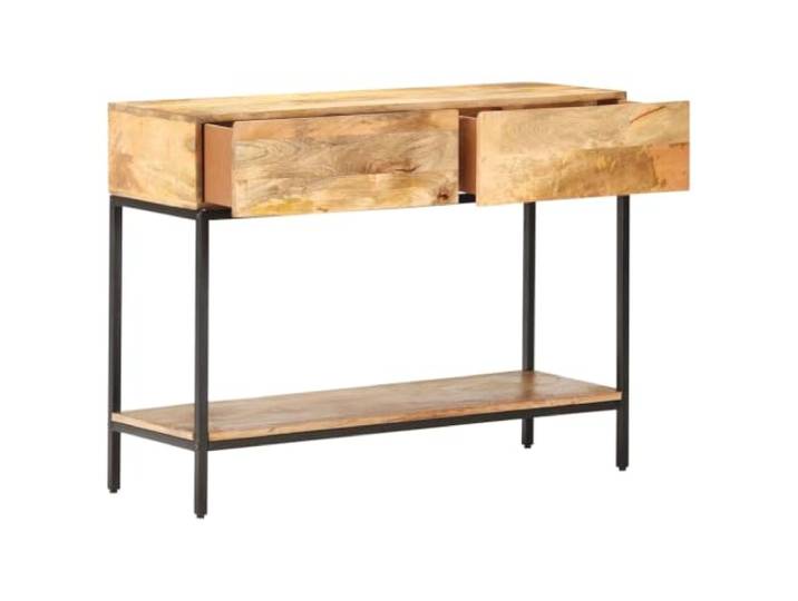 Konsolentisch 100x35x76 cm Mango Massivholz Massives Mangoholz, 2 Schubladen, 1 Regal, Eisengestell, Flur, Wohnzimmer