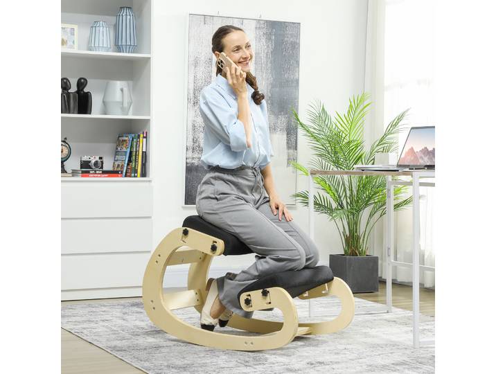HOMCOM Chaise Ergonomique Bois Réglable Bureau à Domicile