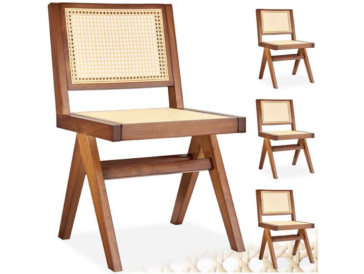 Holzstuhl Lissy mit Wiener Geflecht im Boho-Stil - Eiche dunkel, 4er Set