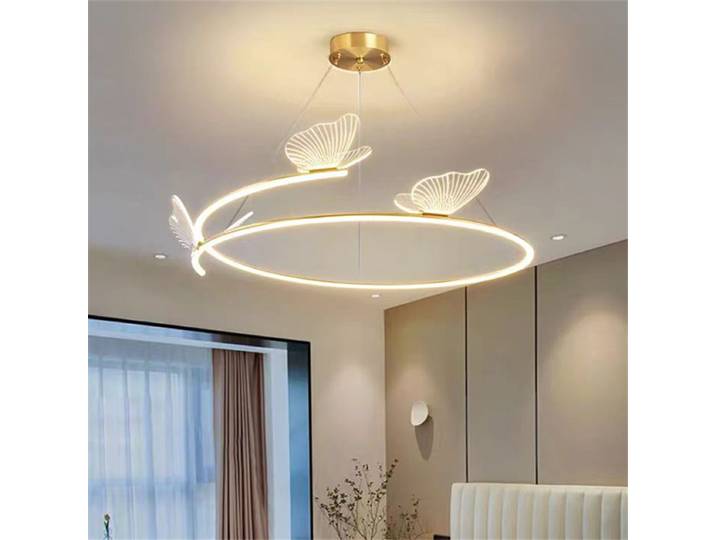 Plafonnier LED en Forme d'Anneau en Métal, Design Nordique Créatif, Art localité, Lampe Papillon en Acrylique, pour Salon, Hôtel