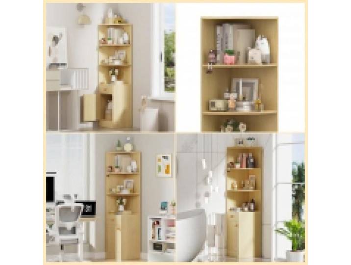 HOMEWELL. GRANDE BIBLIOTHÈQUE D'ANGLE - MEUBLE DE RANGEMENT - 38 X 38 X 161 CM - COULEUR BOIS NATUREL