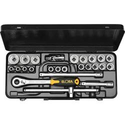 Steckschlüssel-Satz 1/2", Sechskant, 23-teilig 3/8"-1.1/4" AF, ELORA-771-OK L...